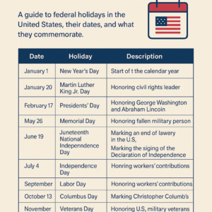 "Calendar highlighting U.S. legal holidays in 2025"