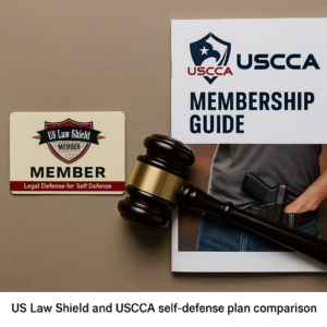 "US Law Shield vs USCCA membership materials and legal gavel"