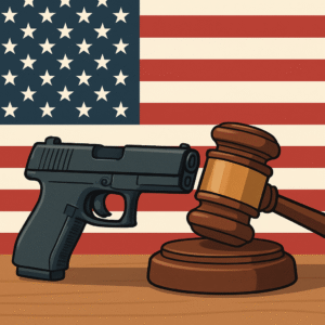 U.S. handgun laws infographic with concealed carry permit, reciprocity, and ATF update symbols
